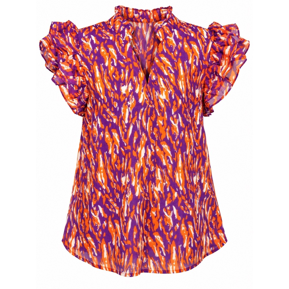 Clemson Tigers Blouse S Orange Purple Game Day Ruffle Sleeve Preppy Boutique